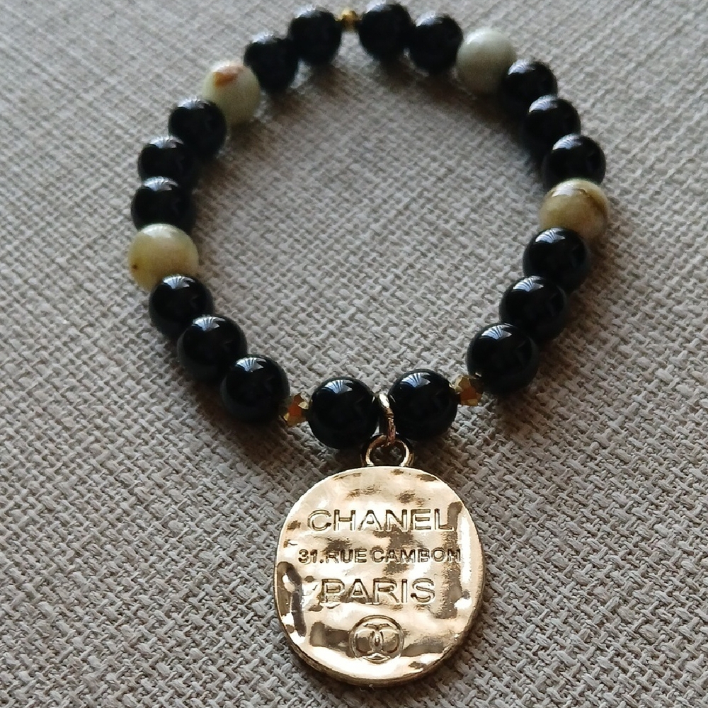 Chanel Black and Cream Gemstone Bracelet